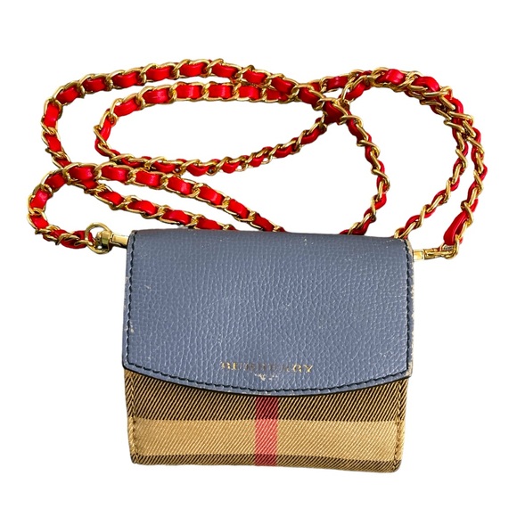 Burberry Small Snap Wallet With Red and Gold Crossbody Chain and Red Insert - Picture 14 of 16